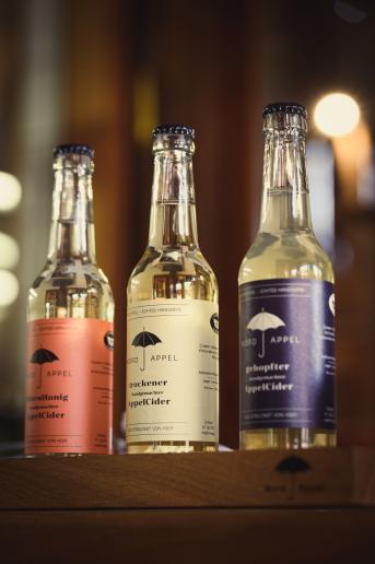 Die drei kleinen Nordappel-Cider in der 0,33-Liter-Flasche